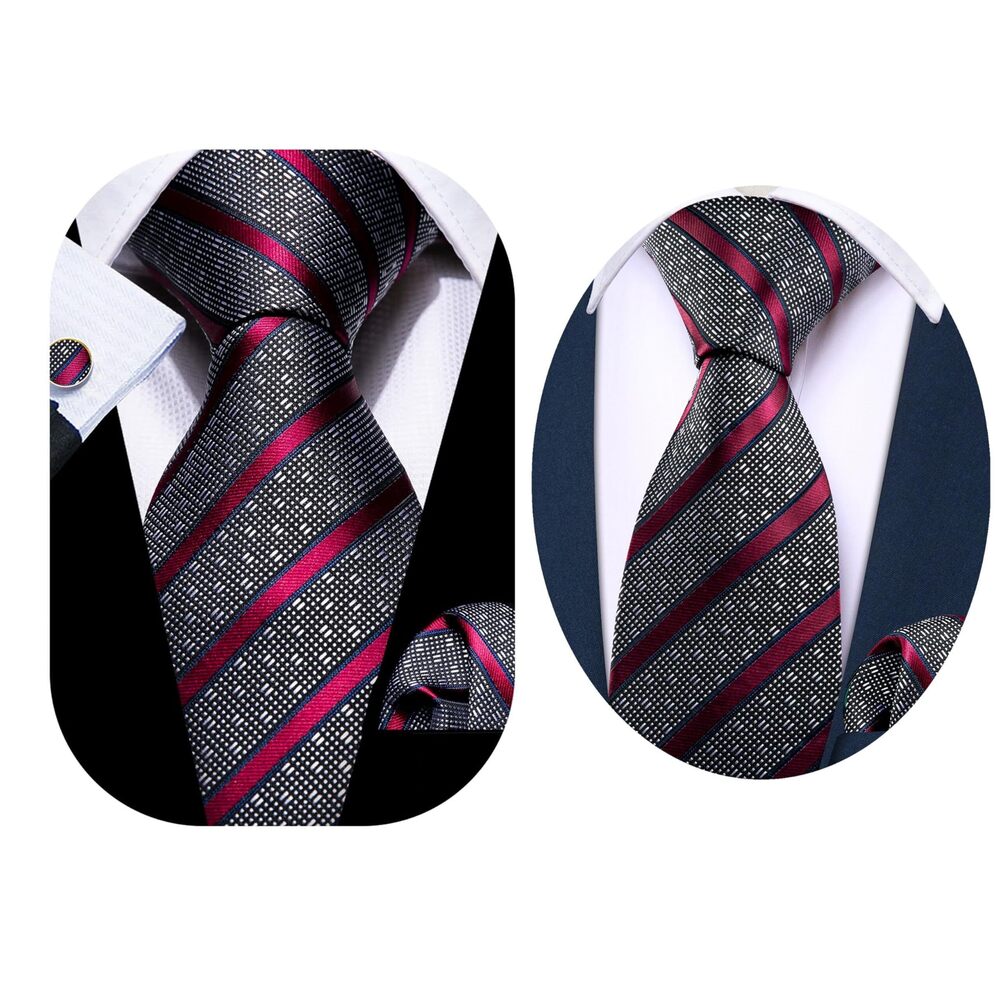 6909 Burgundy Stripe Father and Son Ties Set Classic WOVEN Necktie